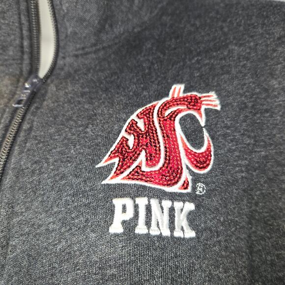 Pink Victorias Secret WSU Washington State Quarter Zip Sweatshirt Cougars Gray - Picture 3 of 9